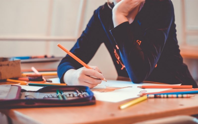 A student studies.